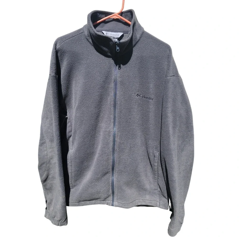 Columbia Mens XL Gray Fleece Jacket Full Zip Interchange Mock Neck Mid‎ Layer